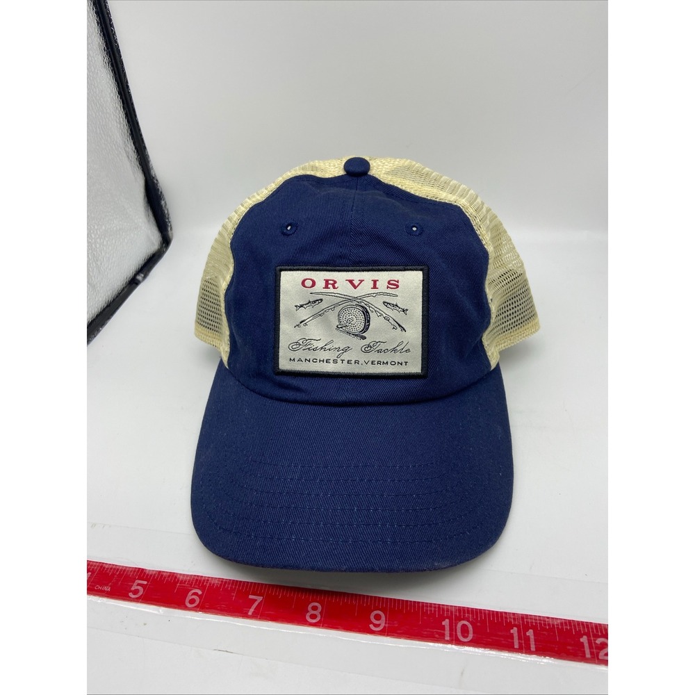 Orvis Trucker Hat Navy Blue Fishing Tackle Manchester Vermont Mesh Back Cap